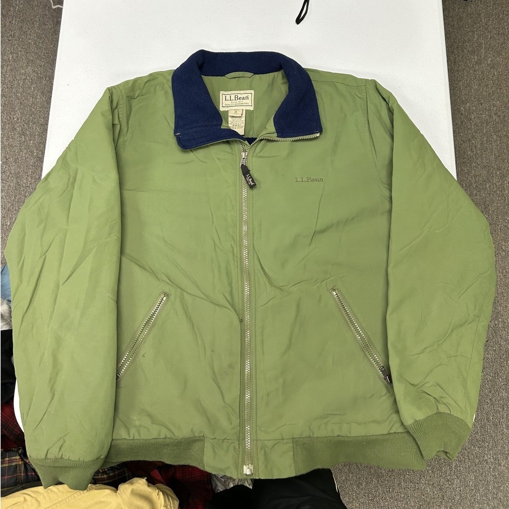 L.L. Bean Warm-Up Jacket Mens M Green Fleece Lined Nylon Bomber 0UF43